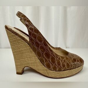 Oscar de la Renta Genuine Crocodile Peep Toe Platform Sandals Sz 7.5